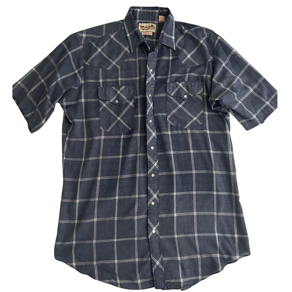 Vintage Stagecoach Tall Man Plaid Pearl Snap Western Shirt XL Thin